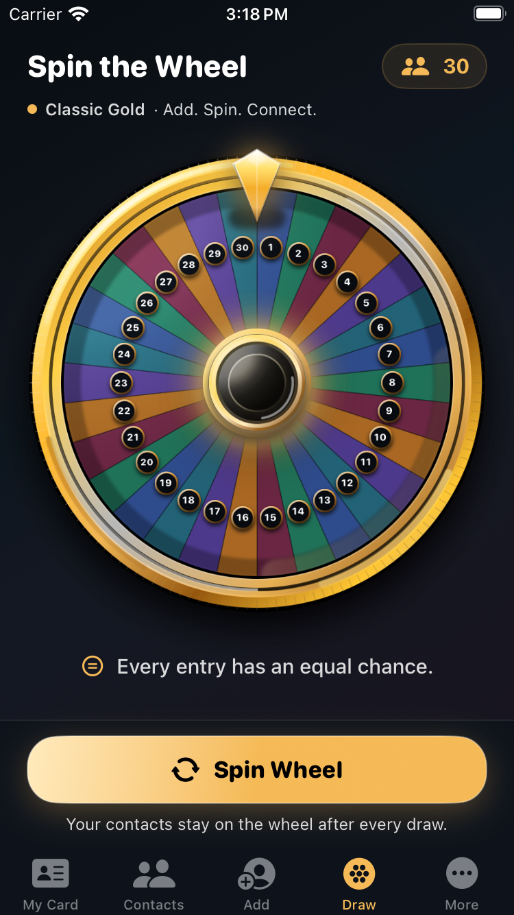 Agent Card Draw v2.3 development preview of the updated contact wheel