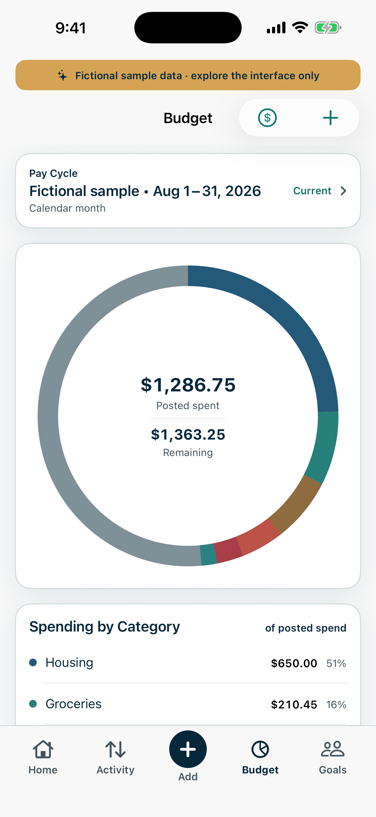 Together: Couples Finance budget categories in the latest v26 interface